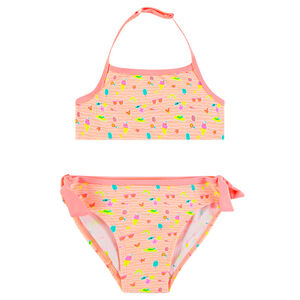 Maillot de bain 2 pièces avec imprimés fantaisie et noeuds 