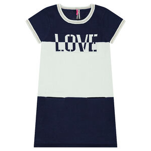Junior - Robe manches courtes en tricot avec message en jacquard 