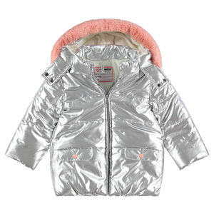 Doudoune argentée à capuche avec doublure en sherpa 