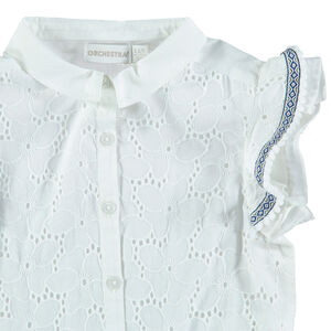 Chemisier manches courtes volantées en broderie anglaise 