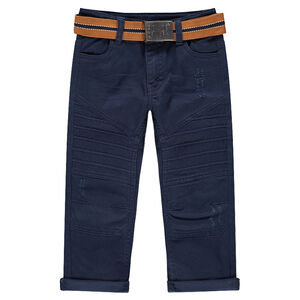 Pantalon en coton surteint effet crinkle avec ceinture amovible 