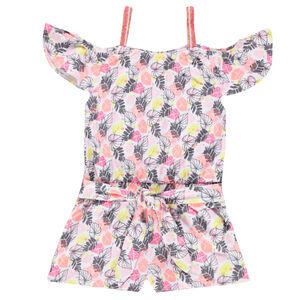 Combishort à épaules ajourées et imprimé végétal all-over 