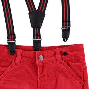 Pantalon en velours rouge avec bretelles élastiquées amovibles 