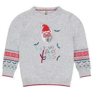 Pull en tricot de Noël avec ours printé et motif jacquard 