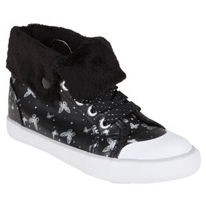 Baskets montantes noires imprimées papillons avec revers en sherpa 