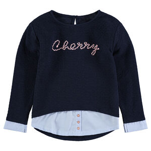 Tee-shirt manches longues effet 2 en 1 avec inscription en cordelette 