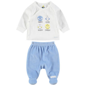 Pyjama bicolore en velours avec prints Smiley Baby et pieds fermés 