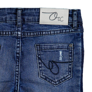 Junior - Jeans slim effet used avec bandes sur les côtés 
