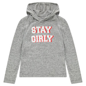 Junior - Tee-shirt manches longues à capuche avec message printé 