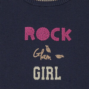 Robe manches courtes en tricot avec message brillant brodé sur le devant 