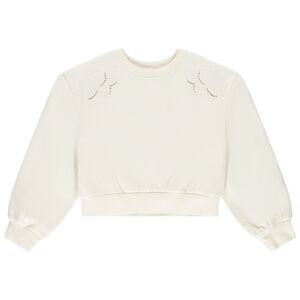 Sweat french terry court uni avec broderie anglaise fille 