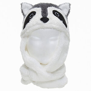 Bonnet écharpe en sherpa forme raton laveur 