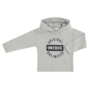 Tee-shirt manches longues à capuche avec texte printé et sequins magiques 