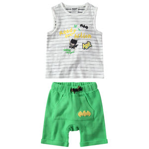 Ensemble avec débardeur rayé print Batman et bermuda avec logo en bouclette 