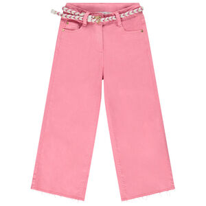 Pantalon large uni en denim avec ceinture tressée fille 