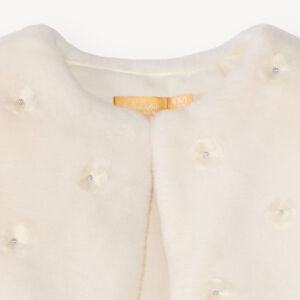 Gilet sans manches fille en fausse fourrure fleurs en relief 