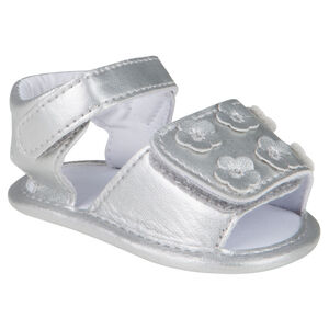 Nu-pieds argentés avec scrach et patchs fleurs  