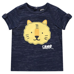 T-shirt manches courtes en jersey chiné avec tigre printé 