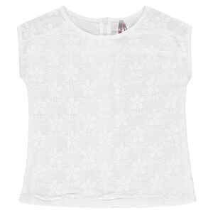 Tunique manches courtes en résille et dentelle à fleurs 