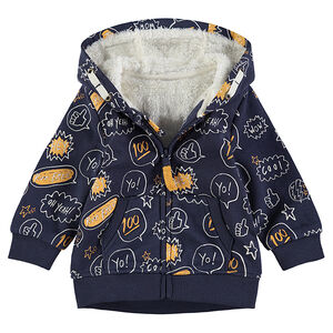 Veste en molleton à capuche printée all-over avec doublure sherpa 