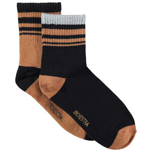 Lot de 2 paires de chaussettes à rayures contrastées en jacquard 
