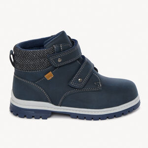 Bottillon bleu marine avec double velcros et col textile garçon 