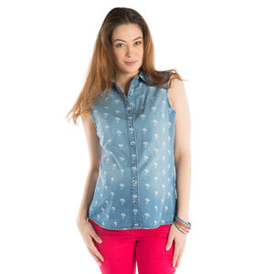 Chemise en jeans de grossesse imprimée palmiers 