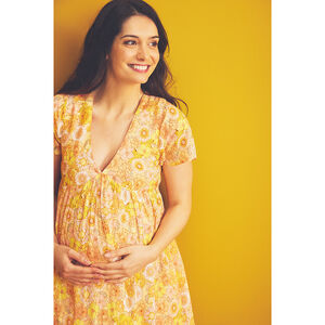 Robe manches courtes volantée imprimé rétro pour femme 