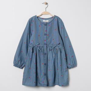Robe manches longues en chambray à rayures et coeurs 
