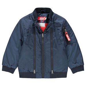 Junior - Teddy bleu uni avec doublure imprimée et poche zippée 