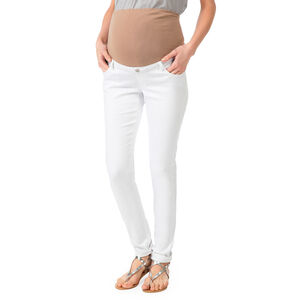 Jeans de grossesse blanc avec bandeau haut couleur chair 