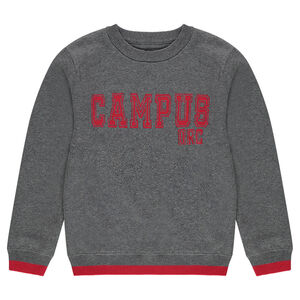 Junior - Pull en tricot gris chiné avec message printé devant 