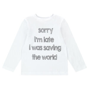 Tee-shirt manches longues en jersey avec message printé et adhésifs fantaisie 