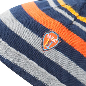 Bonnet en tricot rayé avec pompon et visière intégrée 