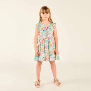 Robe manches volantées en voile imprimé tropical fille 