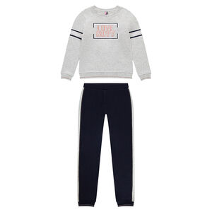 Junior - Jogging en molleton avec bandes contrastées et texte printé en relief 