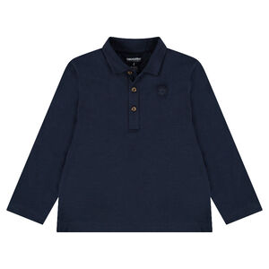 Junior - Polo manches longues en jersey slub avec logo printé 
