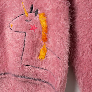 Pull en tricot poil motif licorne et étoiles 