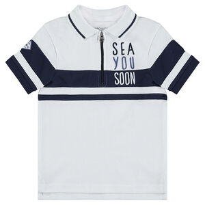 Polo manches courtes en coton piqué avec broderies et col zippé 