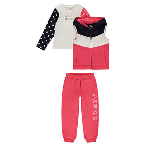 Jogging 3 pièces en molleton avec inscription printée et motifs en sequins 