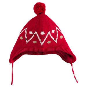 Bonnet péruvien en tricot motif jacquard avec pompon 