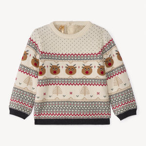 Pull manches longues imprimé Noël en jacquard pour bébé garçon 
