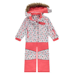 Combinaison de ski corail imprimée doublée micropolaire à capuche amovible 