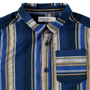 Chemise manches longues à rayures verticales contrastées et poche 