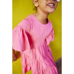 Robe manches courtes volantées unie fille 