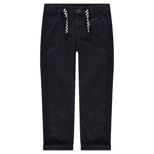 Pantalon uni en twill avec cordons damiers 