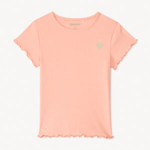 T-shirt manches courtes en maille côtelée uni broderie cœur fille 