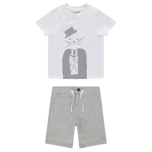 Ensemble avec tee-shirt print chat et bermuda en molleton 