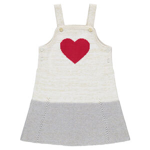 Robe salopette en tricot avec coeur rouge en jacquard 