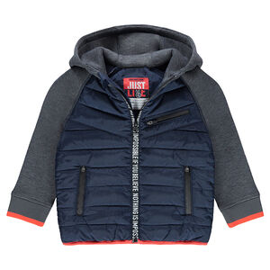 Doudoune bi-matière à capuche avec 3 poches zippées 